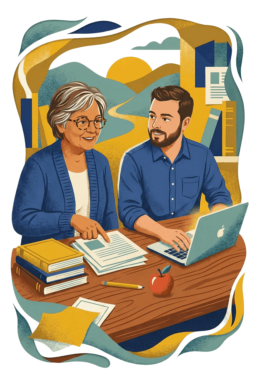 The Collab: Standard Set Founders, Linda and Braden, building their assessment generation tool together.